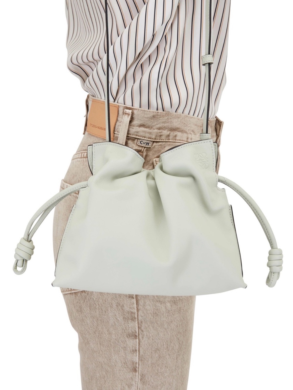 Loewe Mini Flamenco Light Celadon/grey/mint Leather Knot Clutch